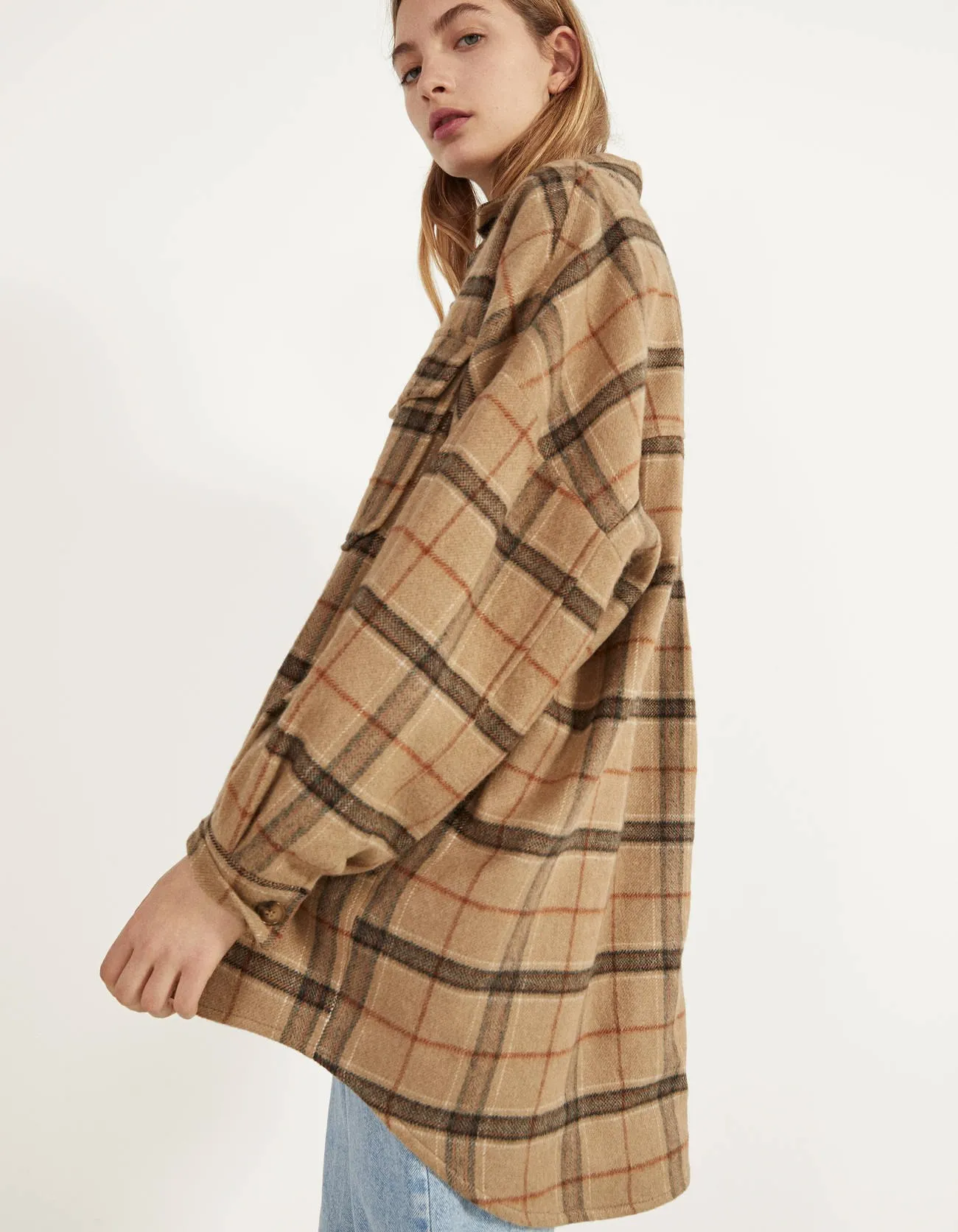 Hemdjacke mit Karomuster · Beige