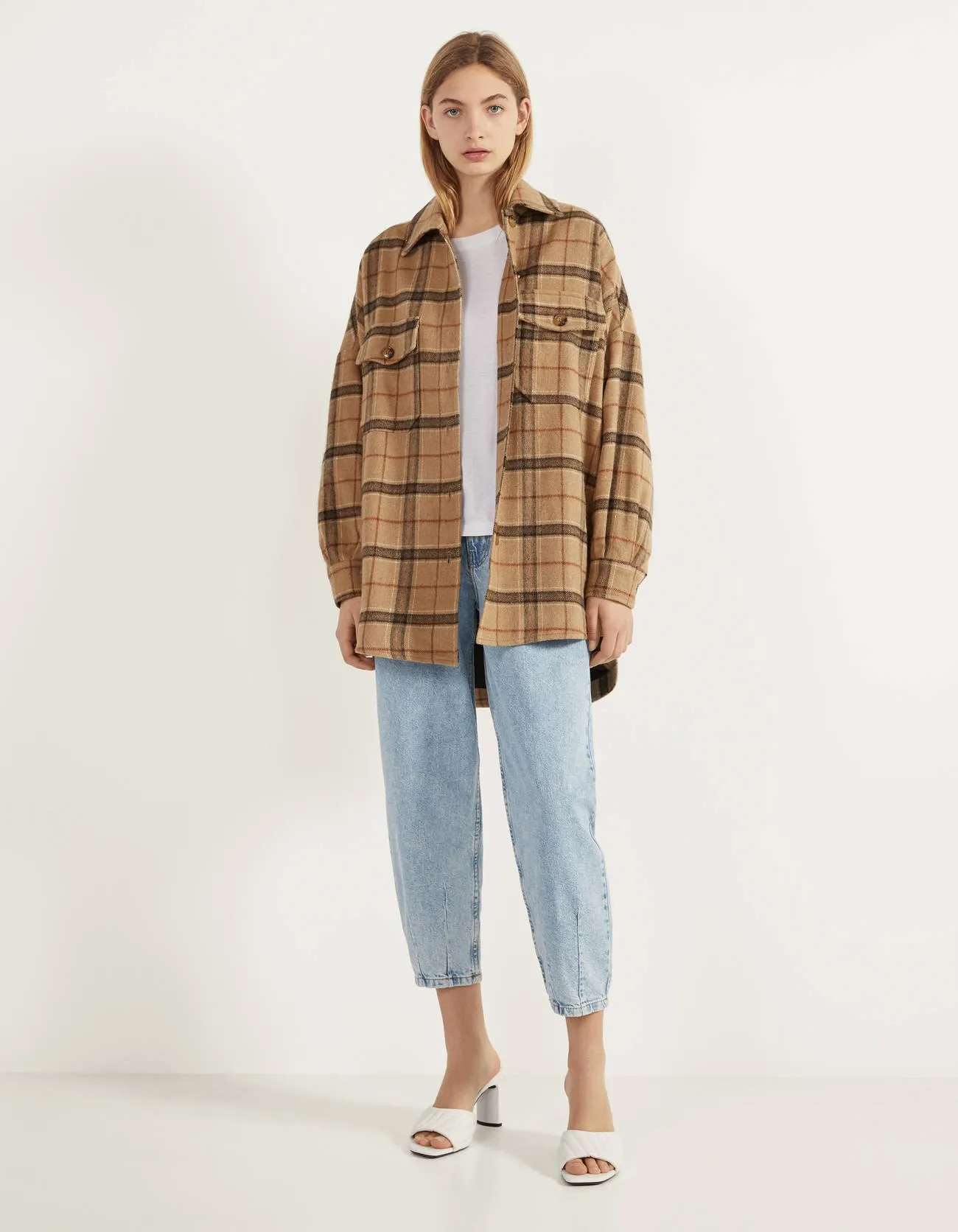 Hemdjacke mit Karomuster · Beige