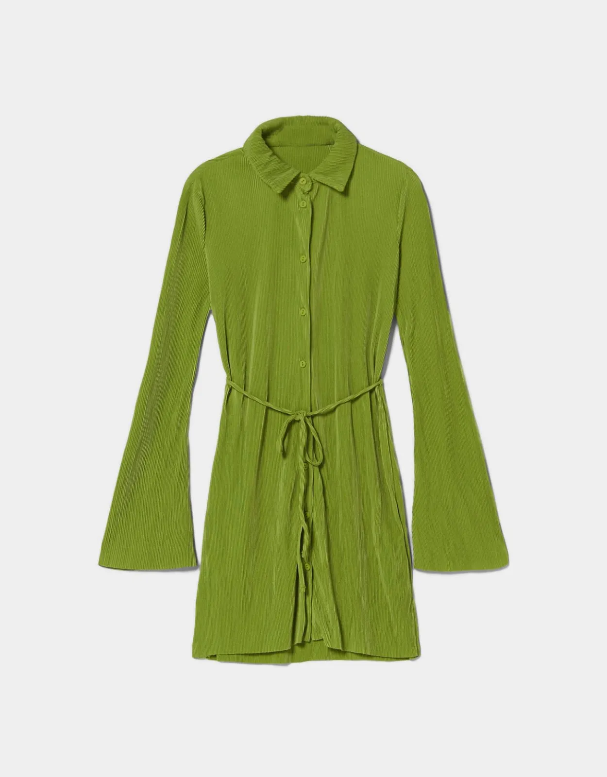 Plissiertes Minikleid mit langen Ärmeln und Gürtel