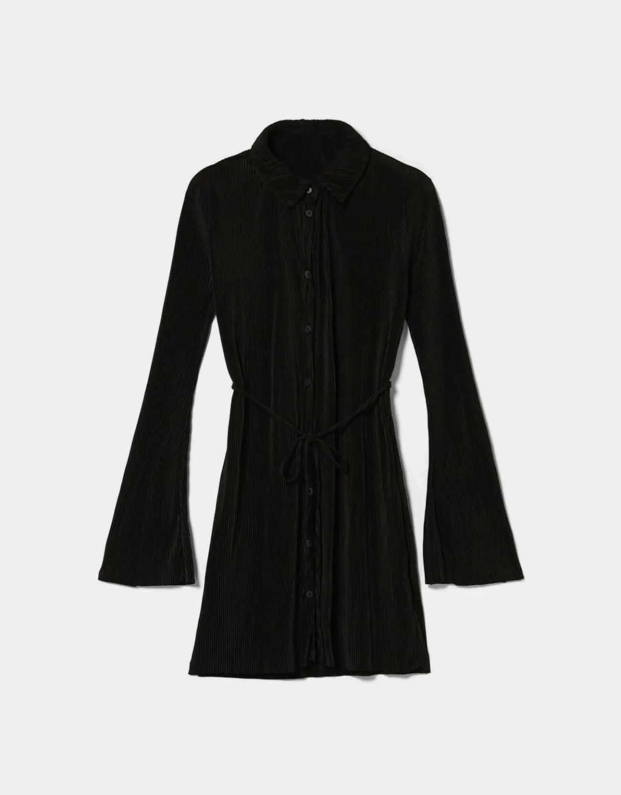 Plissiertes Minikleid mit langen Ärmeln und Gürtel