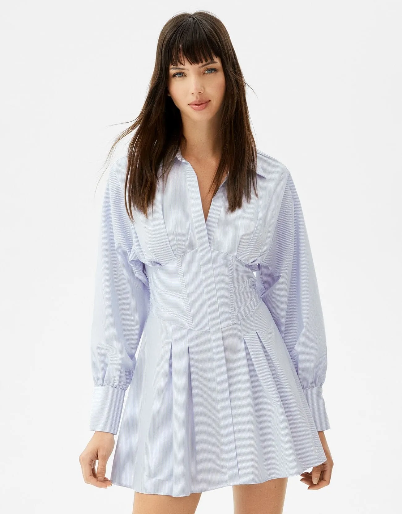 Minihemdkleid aus Popelin mit Corsage-Detail · Blau