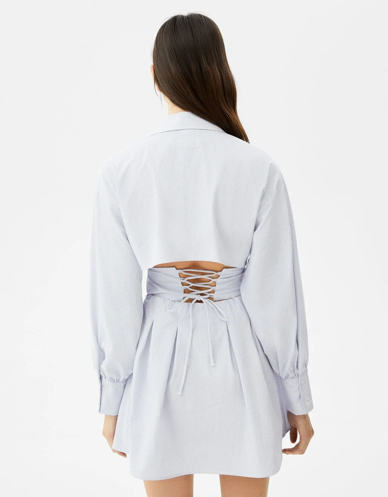 Minihemdkleid aus Popelin mit Corsage-Detail · Blau