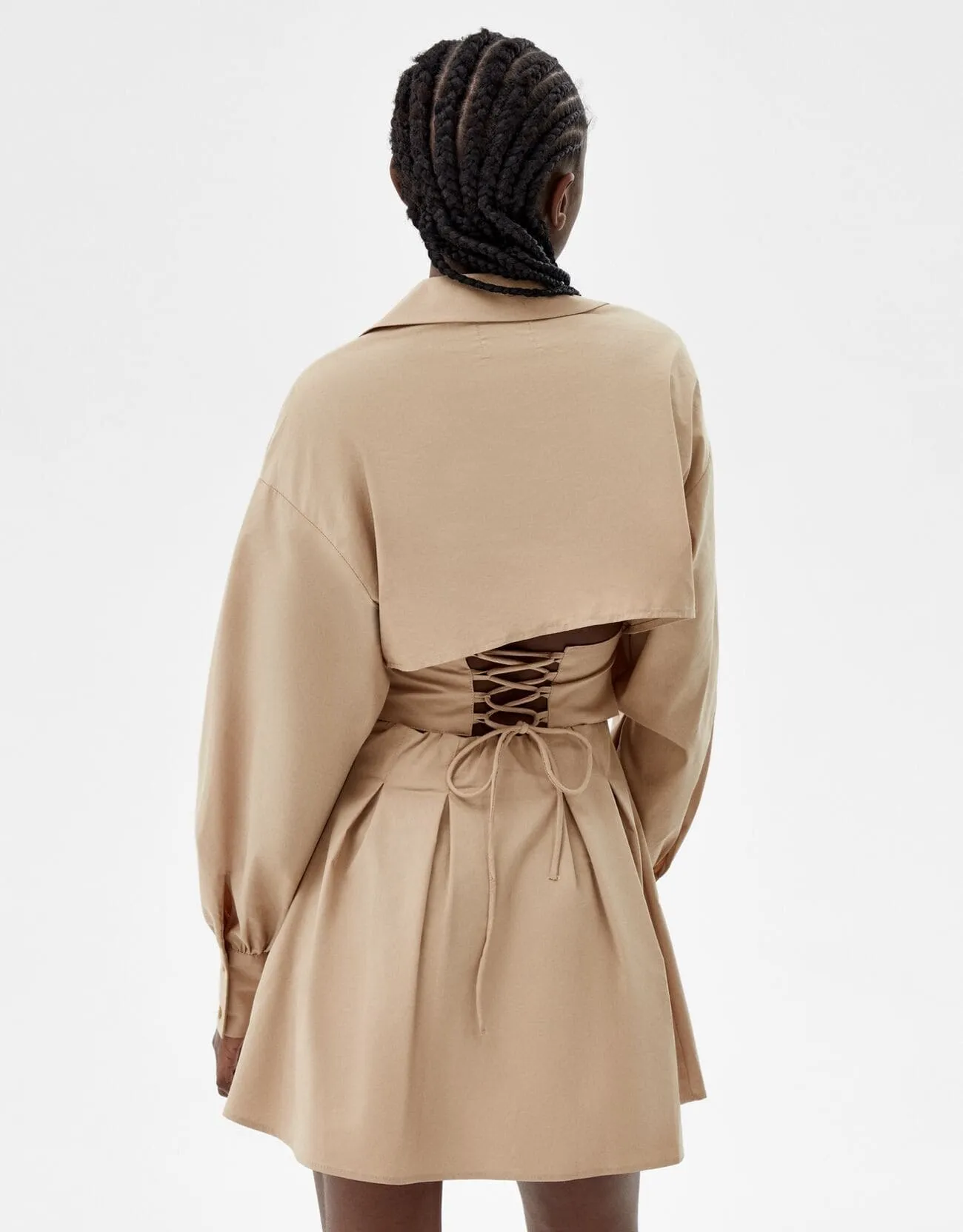 Minihemdkleid aus Popelin mit Corsage-Detail · Camel