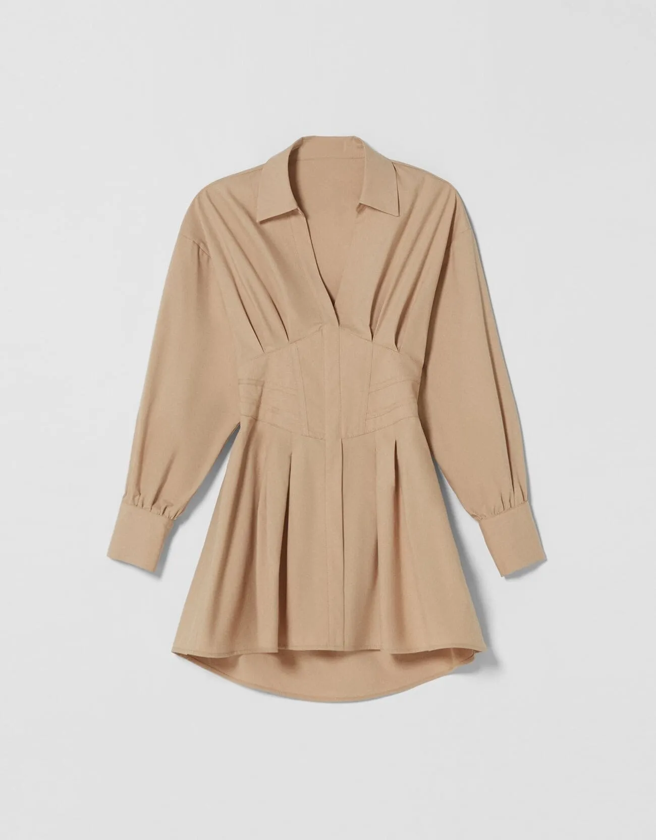 Minihemdkleid aus Popelin mit Corsage-Detail · Camel