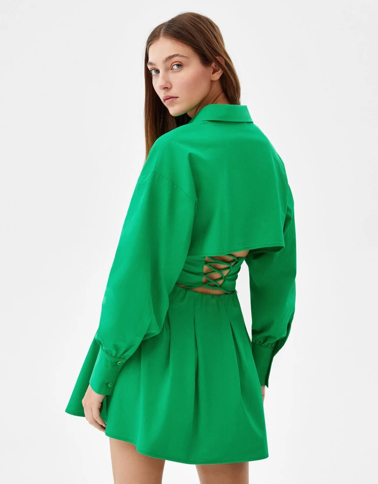 Minihemdkleid aus Popelin mit Corsage-Detail · Salbeigrün
