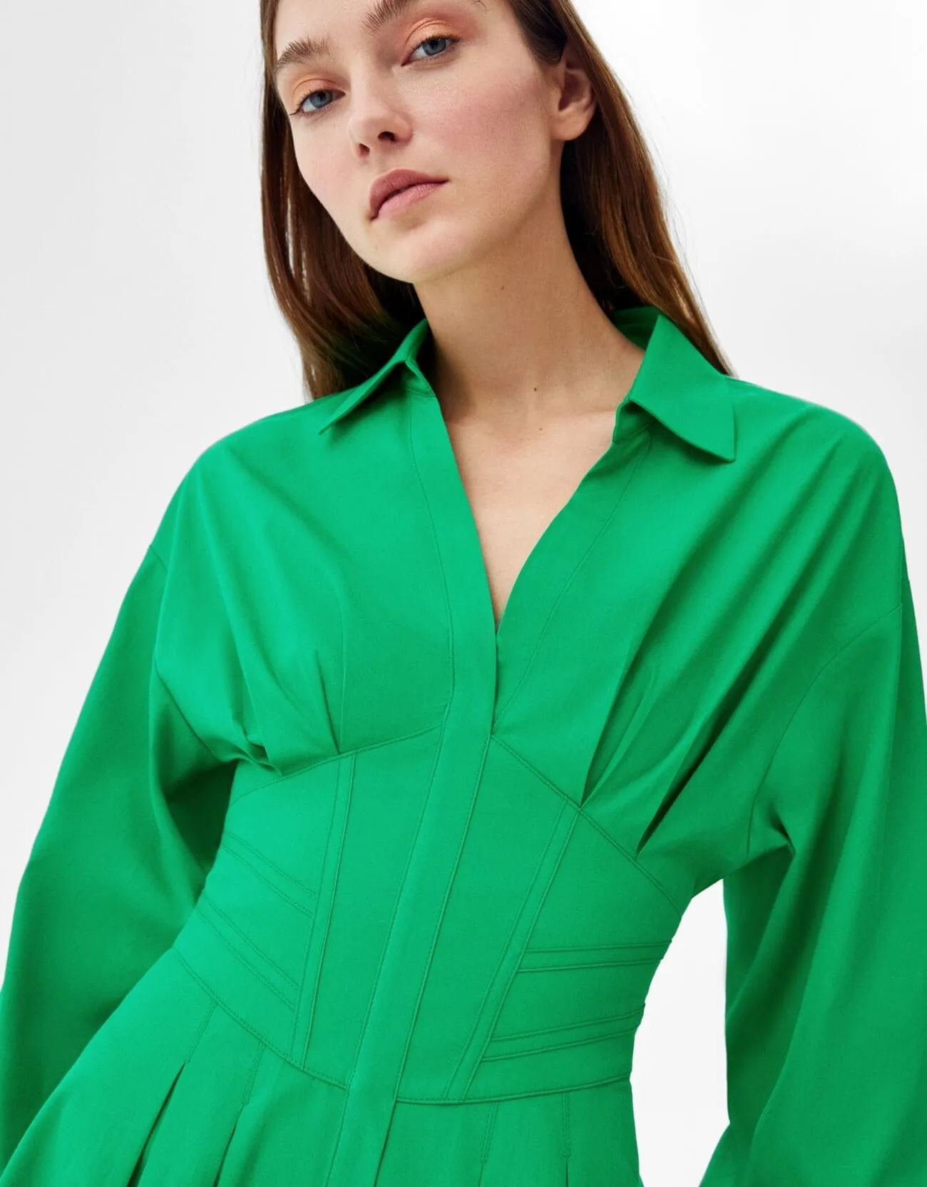 Minihemdkleid aus Popelin mit Corsage-Detail · Salbeigrün