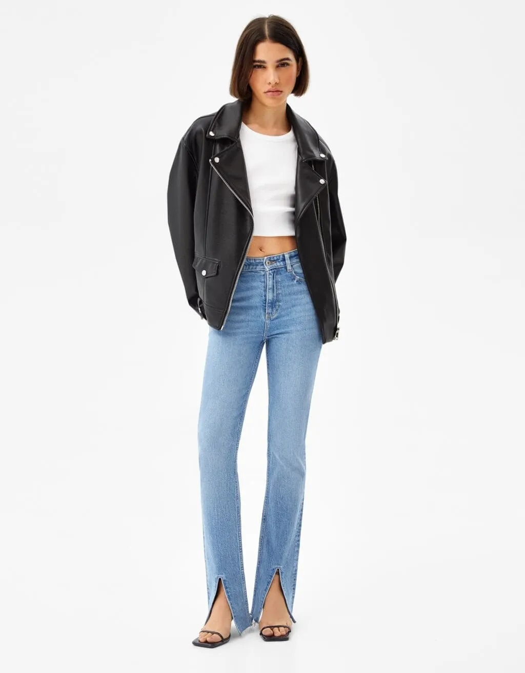 Oversize-Bikerjacke aus Kunstleder · Schwarz