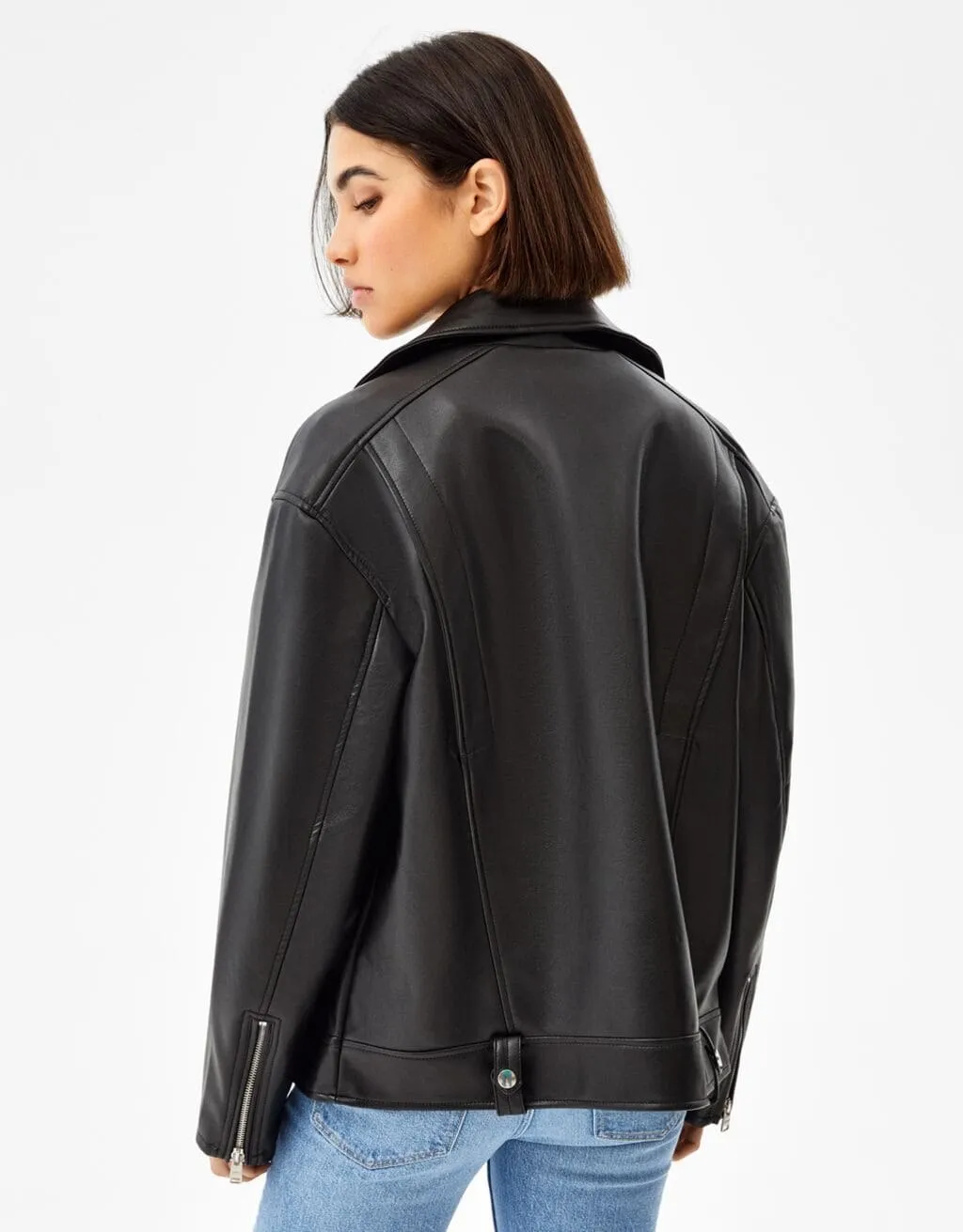 Oversize-Bikerjacke aus Kunstleder · Schwarz