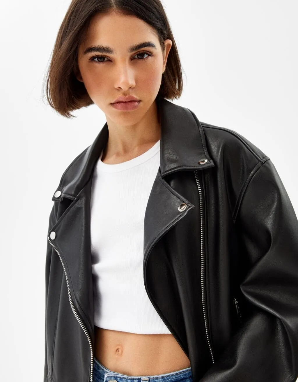 Oversize-Bikerjacke aus Kunstleder · Schwarz