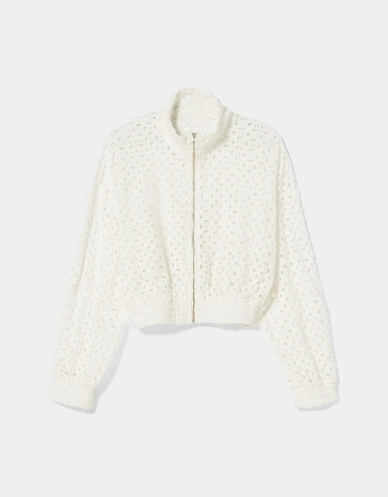 Jacke mit Schweizer Stickerei · Weiß