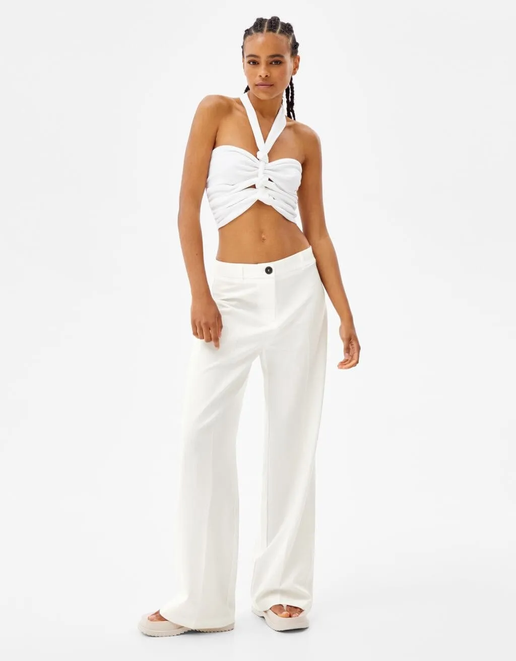 Wide-Leg-Hose mit Gürtelschlaufen · Weiß