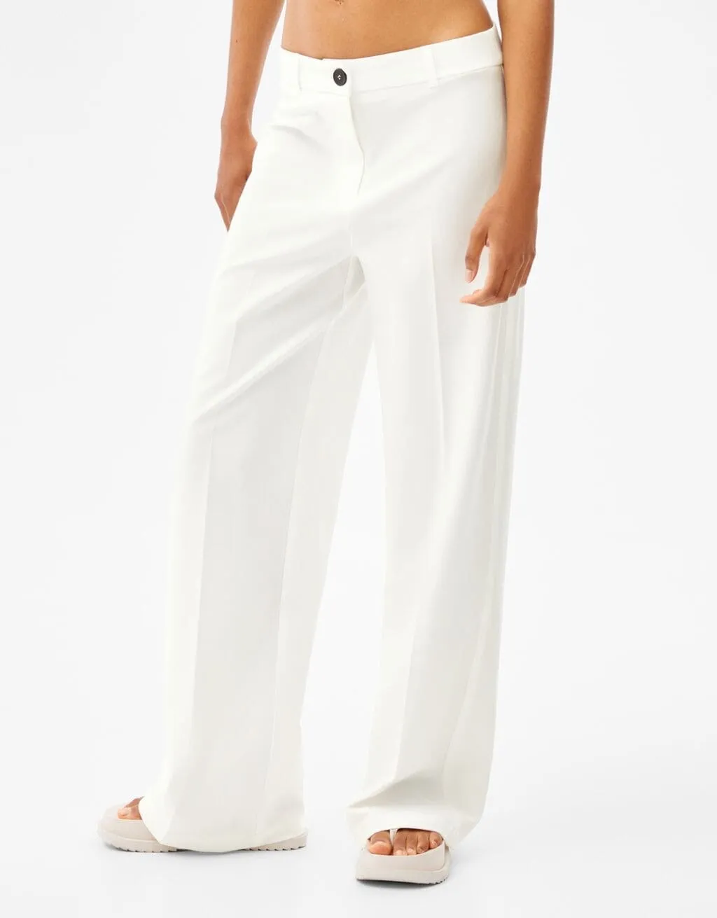 Wide-Leg-Hose mit Gürtelschlaufen · Weiß