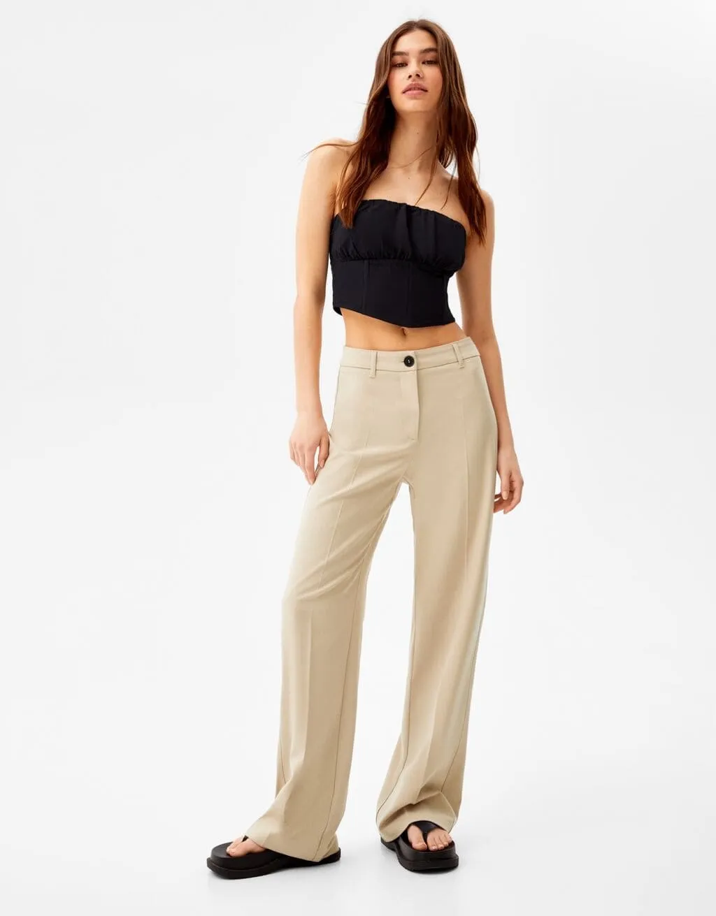 Wide-Leg-Hose mit Gürtelschlaufen · Sand