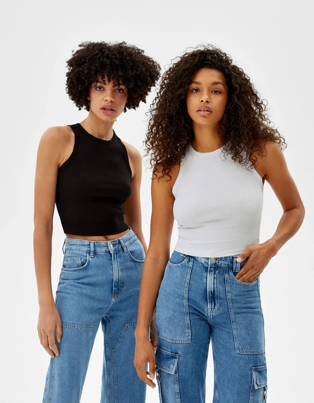 Doppelpack Ärmellose Shirts mit Patentmuster · Weiß
