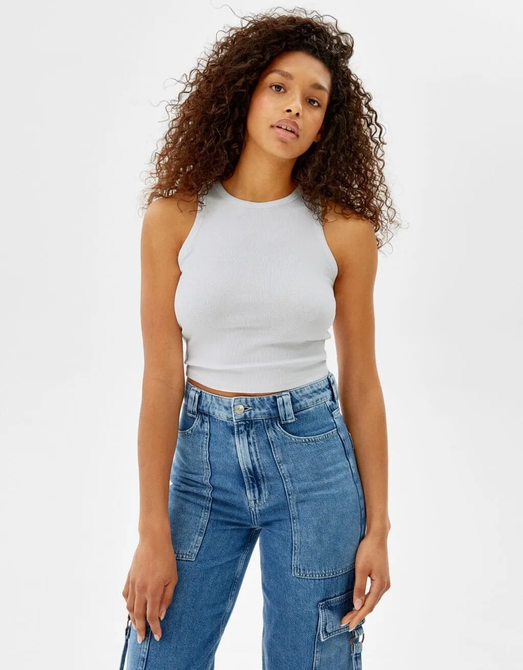 Doppelpack Ärmellose Shirts mit Patentmuster · Weiß