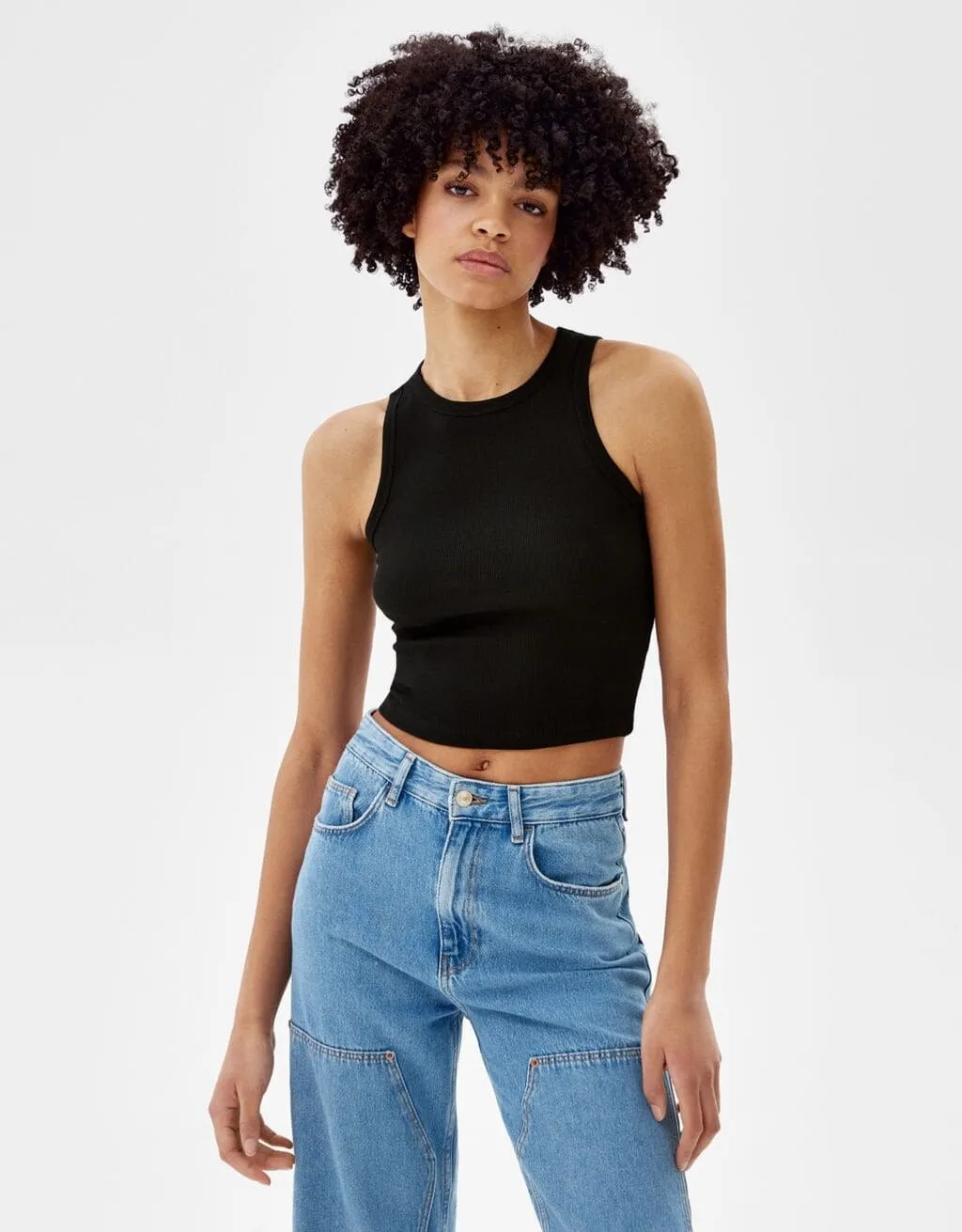 Doppelpack Ärmellose Shirts mit Patentmuster · Weiß