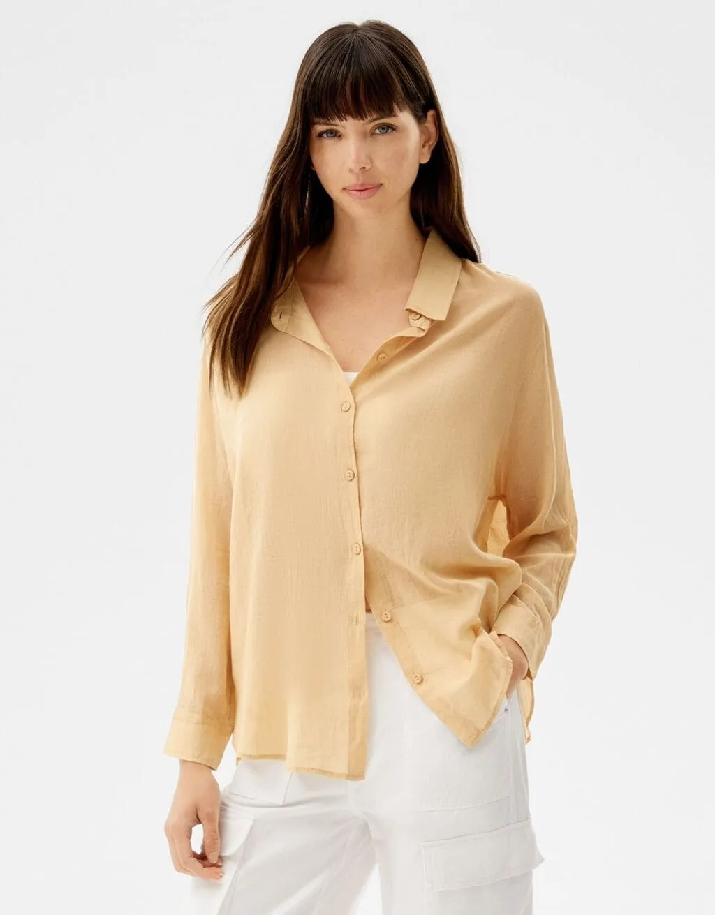 Oversize-Langarmhemd im rustikalen Look · Sand