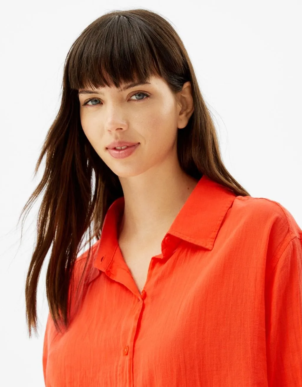 Oversize-Langarmhemd im rustikalen Look · Rot