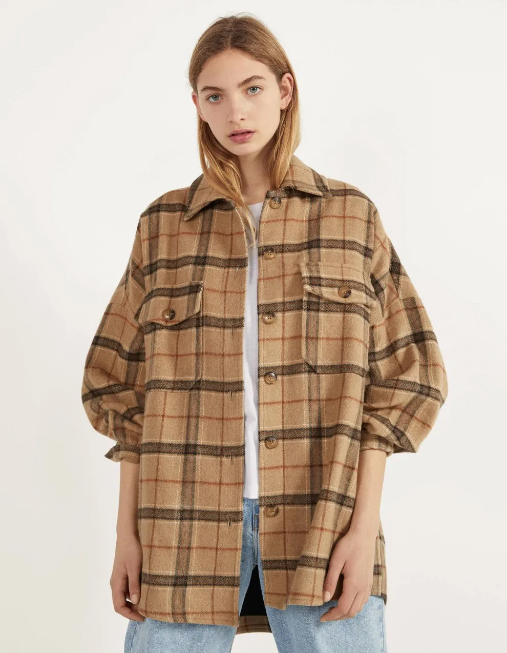 Hemdjacke mit Karomuster · Beige
