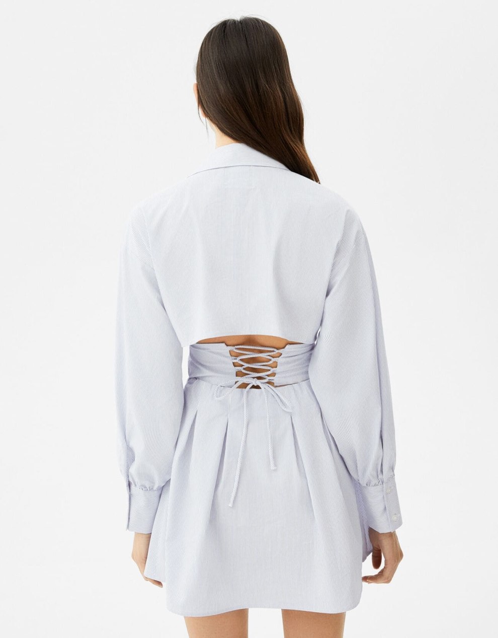 Minihemdkleid aus Popelin mit Corsage-Detail · Blau
