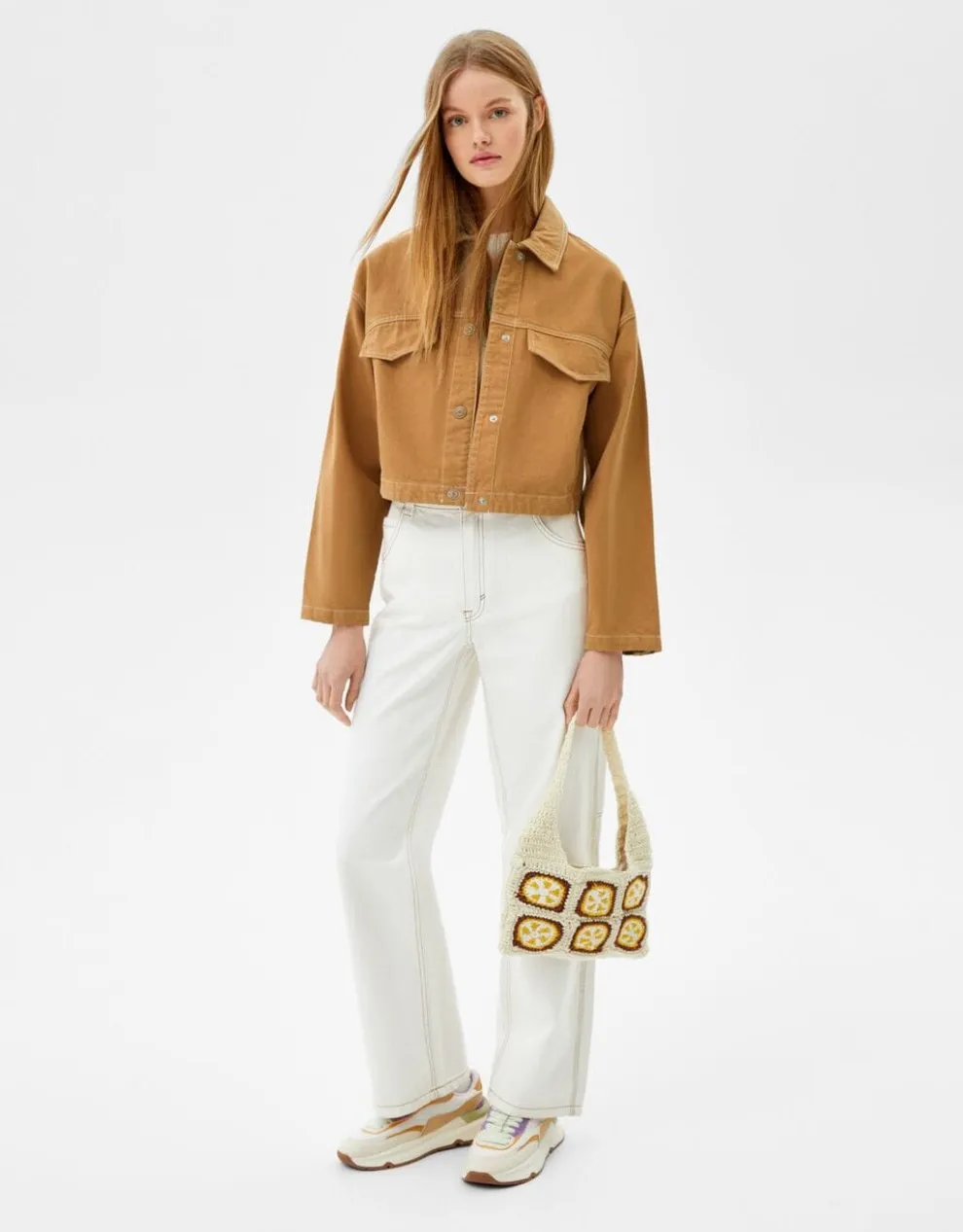 Truckerjacke aus Baumwolle mit Kontrastfarbe · Camel