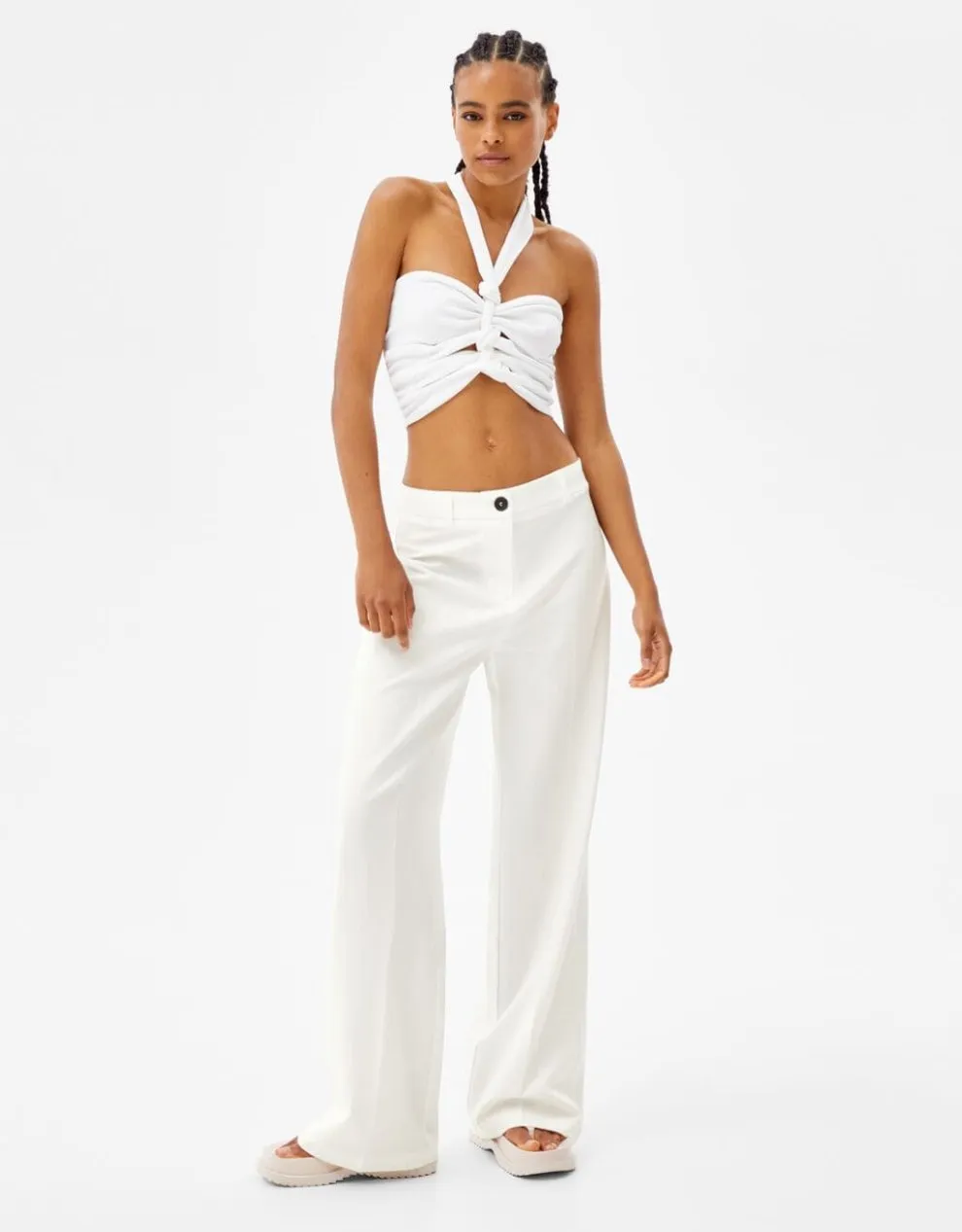Wide-Leg-Hose mit Gürtelschlaufen · Weiß