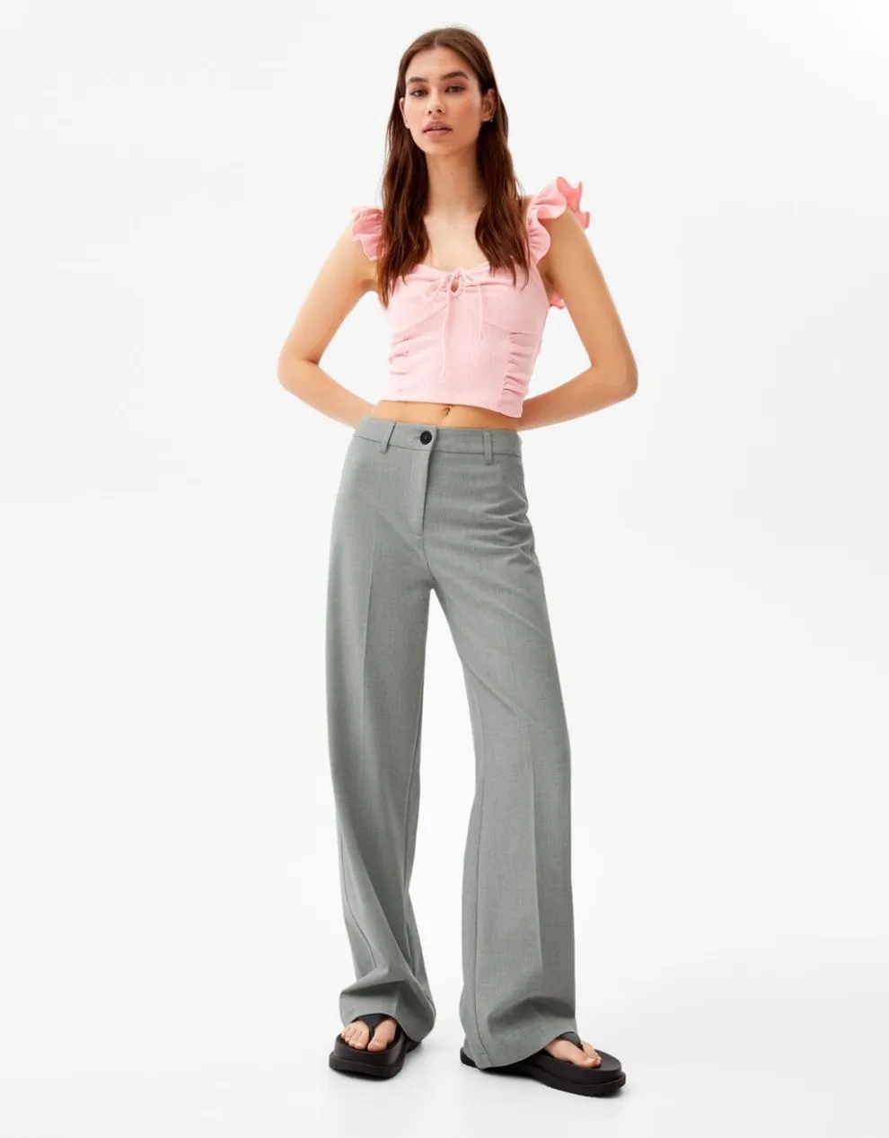Wide-Leg-Hose mit Gürtelschlaufen · Grau