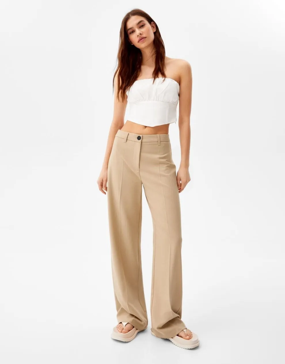 Wide-Leg-Hose mit Gürtelschlaufen · Camel