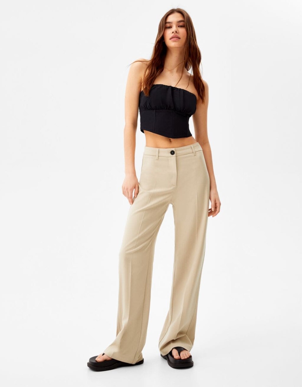 Wide-Leg-Hose mit Gürtelschlaufen · Sand