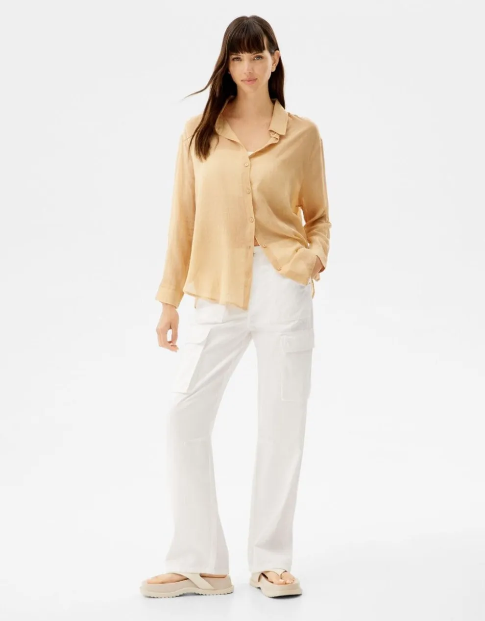 Oversize-Langarmhemd im rustikalen Look · Sand