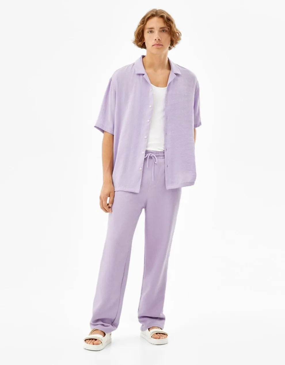 Wide-Leg-Joggerhose mit Textur · Flieder