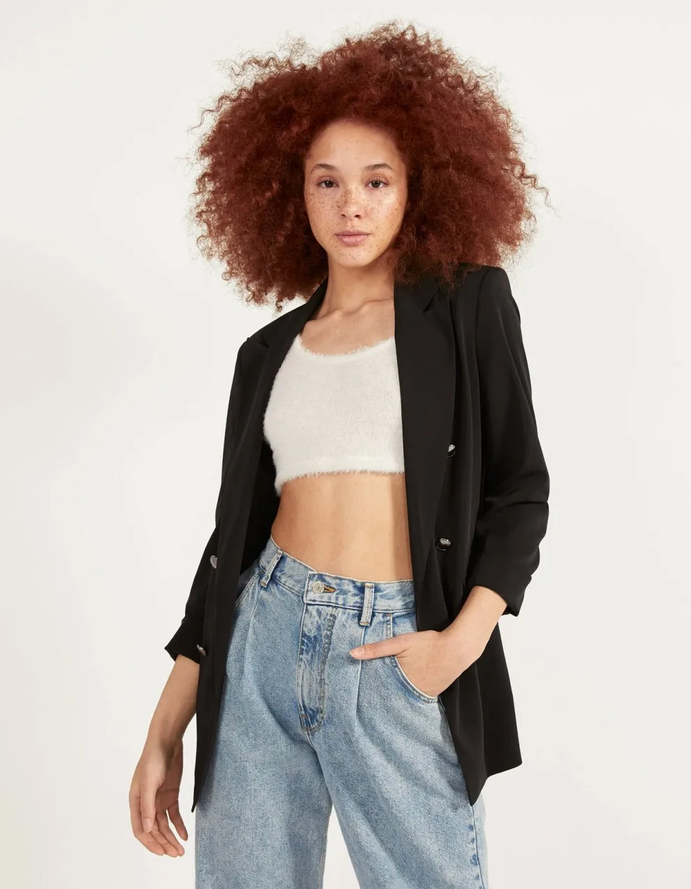 Blazer mit hochgerollten Ärmeln · Schwarz